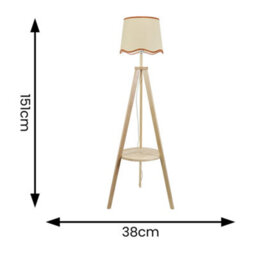 Valuelights Morrigan Natural Wood Shelf Tripod Floor Lamp With Rust Trim Scallop Shade - thumbnail 4