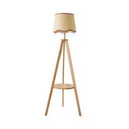 Valuelights Morrigan Natural Wood Shelf Tripod Floor Lamp With Rust Trim Scallop Shade - thumbnail 6