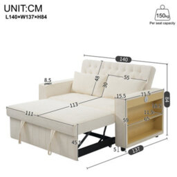Btm Multifunctional Sofa Bed, Storage Sleeper Sofa With Usb Chargingand Cup Holders, Beige - thumbnail 9
