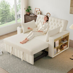 Btm Multifunctional Sofa Bed, Storage Sleeper Sofa With Usb Chargingand Cup Holders, Beige - thumbnail 1