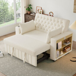 Btm Multifunctional Sofa Bed, Storage Sleeper Sofa With Usb Chargingand Cup Holders, Beige - thumbnail 2