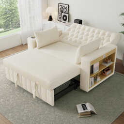 Btm Multifunctional Sofa Bed, Storage Sleeper Sofa With Usb Chargingand Cup Holders, Beige - thumbnail 3