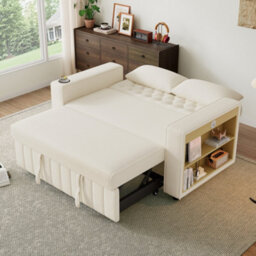 Btm Multifunctional Sofa Bed, Storage Sleeper Sofa With Usb Chargingand Cup Holders, Beige - thumbnail 4