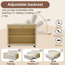 Btm Multifunctional Sofa Bed, Storage Sleeper Sofa With Usb Chargingand Cup Holders, Beige - thumbnail 7