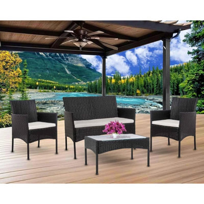 Garden Rattan Furniture Sofa Set Outdoor Table Chairs Patio Backyard Balcony 4Pc - image 1