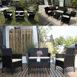 Garden Rattan Furniture Sofa Set Outdoor Table Chairs Patio Backyard Balcony 4Pc - thumbnail 6