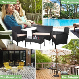 Garden Rattan Furniture Sofa Set Outdoor Table Chairs Patio Backyard Balcony 4Pc - thumbnail 4