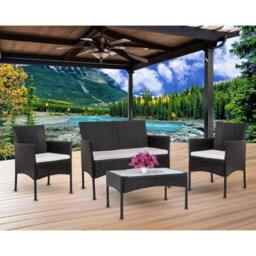 Garden Rattan Furniture Sofa Set Outdoor Table Chairs Patio Backyard Balcony 4Pc - thumbnail 1