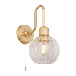 Luminosa Lighting Luminosa Marsala Bathroom Glass Wall Lamp, Satin Brass Plate, Ribbed Glass, Ip44