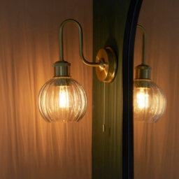Luminosa Lighting Luminosa Marsala Bathroom Glass Wall Lamp, Satin Brass Plate, Ribbed Glass, Ip44 - thumbnail 3