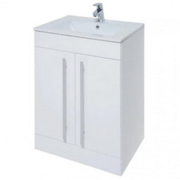 Clifton 2 Door Floor Bathroom Standing Vanity Unit With Ceramic Basin 600mm Wide - White  - Brassware Not Included - thumbnail 1