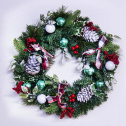 Christmas Tree World 50Cm Decorated Mixed Pine Wreath With Tartan Bows - thumbnail 2