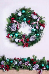 Christmas Tree World 50Cm Decorated Mixed Pine Wreath With Tartan Bows - thumbnail 1