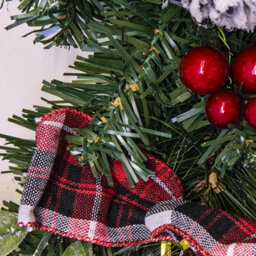 Christmas Tree World 50Cm Decorated Mixed Pine Wreath With Tartan Bows - thumbnail 5
