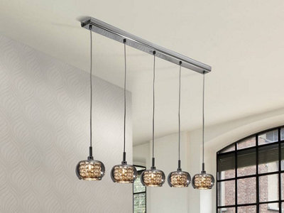 Luminosa Lighting Luminosa Ari 5 Light Dimmable Crystal Hanging Ceiling Pendant With Remote Control Chrome, Mirror, G9 - Uk Stock - image 1