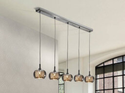 Luminosa Lighting Luminosa Ari 5 Light Dimmable Crystal Hanging Ceiling Pendant With Remote Control Chrome, Mirror, G9 - Uk Stock - thumbnail 1