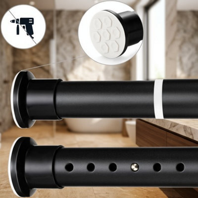 Extendable Shower Curtain Rod, Black, Steel, 160 To 210 Cm, 25 mm Diameter - image 1