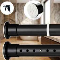 Extendable Shower Curtain Rod, Black, Steel, 160 To 210 Cm, 25 mm Diameter