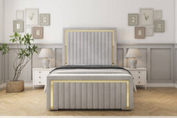 "Sloomy Boston Gold Silver Naples Bed Frame With Mattress With 50"" Upholstered Headboard 4' Small Double"