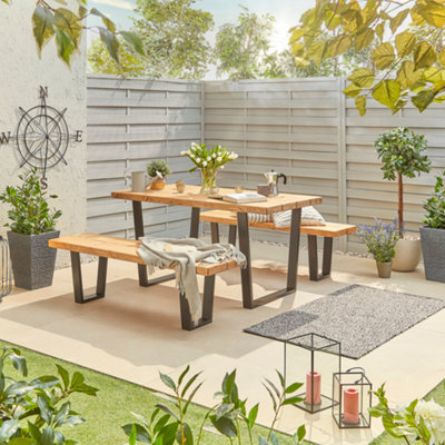 Off The Grain Wooden Garden Table And Bench Set  - 180Cm (L) Wooden Table 6-8 Seater - image 1