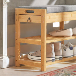 BMBO Wooden Shoe Storage Bench With Hidden Drawer & Cushioned Seat - thumbnail 4