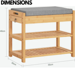 BMBO Wooden Shoe Storage Bench With Hidden Drawer & Cushioned Seat - thumbnail 7