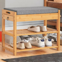 BMBO Wooden Shoe Storage Bench With Hidden Drawer & Cushioned Seat - thumbnail 3