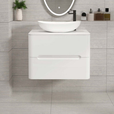 Royal Bathrooms Venice 700mm Gloss White Wall Mounted Bathroom Countertop Vanity Unit 2 Drawer With Cesar Basin - image 1