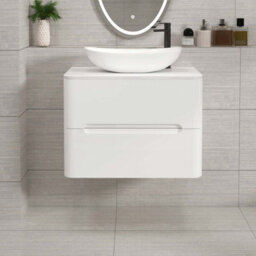 Royal Bathrooms Venice 700mm Gloss White Wall Mounted Bathroom Countertop Vanity Unit 2 Drawer With Cesar Basin - thumbnail 1