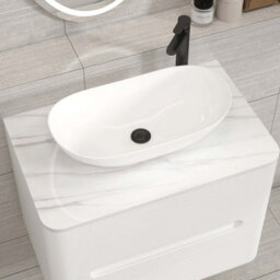 Royal Bathrooms Venice 700mm Gloss White Wall Mounted Bathroom Countertop Vanity Unit 2 Drawer With Cesar Basin - thumbnail 6