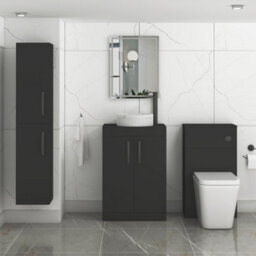 Royal Bathrooms Turin 500mm Freestanding Bathroom Vanity Unit With Sink 2 Door Matt Black & Round Countertop Basin - thumbnail 3