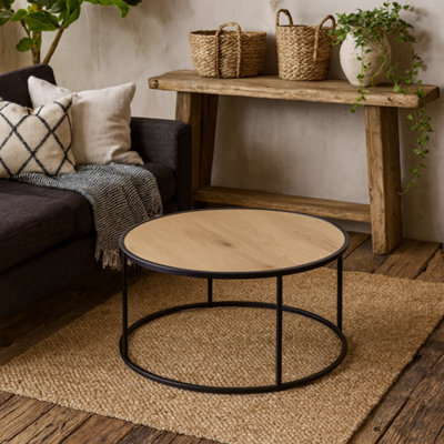 Wyld Haus El Paso Round Coffee Table, Wild Oak Effect Top And Black Metal Base - image 1