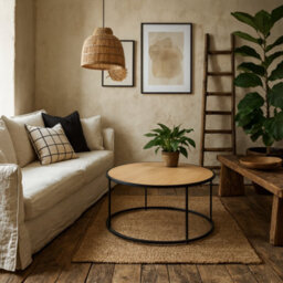Wyld Haus El Paso Round Coffee Table, Wild Oak Effect Top And Black Metal Base - thumbnail 2