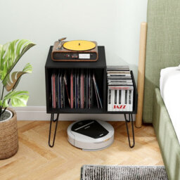 Gainoom Black Record Player Stand Turntable Stand Mid-Century Modern End Table With Power Outlet - thumbnail 6