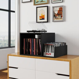 Gainoom Black Record Player Stand Turntable Stand Mid-Century Modern End Table With Power Outlet - thumbnail 4