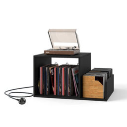 Gainoom Black Record Player Stand Turntable Stand Mid-Century Modern End Table With Power Outlet - thumbnail 3