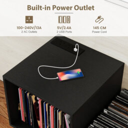 Gainoom Black Record Player Stand Turntable Stand Mid-Century Modern End Table With Power Outlet - thumbnail 8