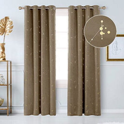 Deconovo Eyelet Blackout Curtains, Luxury Gold Constellation Printed Curtains For Bedroom, 55 X 90 Inch(W X L), Taupe, 2 Panels - thumbnail 2