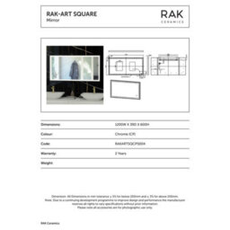 RAK Ceramics Rak Art Square 1200X600mm Chrome Rectangular Led Illuminated Bathroom Mirror With Touch Sensor & Demister, Ip44 - thumbnail 2