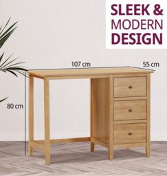 Hallowood Furniture Aston Single Pedestal Dressing Table/desk With 3 Drawers - thumbnail 3