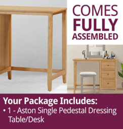 Hallowood Furniture Aston Single Pedestal Dressing Table/desk With 3 Drawers - thumbnail 7