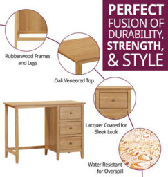 Hallowood Furniture Aston Single Pedestal Dressing Table/desk With 3 Drawers - thumbnail 2
