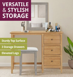 Hallowood Furniture Aston Single Pedestal Dressing Table/desk With 3 Drawers - thumbnail 5