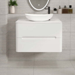 Royal Bathrooms Venice 800mm Gloss White Wall Mounted Bathroom Countertop Vanity Unit 2 Drawer With Cesar Basin - thumbnail 1