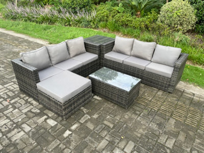 Fimous 7 Seater Rattan Garden Furniture Set Outdoor Patio Sofa Set With Oblong Coffee Table Side Table Big Footstool - image 1
