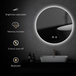 Emke 500mm Round Bathroom Led Mirror With Bluetooth Illuminated Backlit Wall Mounted With Demister And Dimming - thumbnail 2