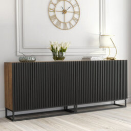 Sideboard Ripple Duo 200Cm - Oak & Black Fluted Doors