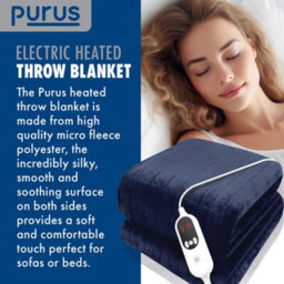 Purus Deluxe Navy Blue Electric Throw Heated Double Over Blanket Soft Fleece 9 Heat & 12 Timer Settings - thumbnail 5
