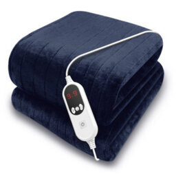 Purus Deluxe Navy Blue Electric Throw Heated Double Over Blanket Soft Fleece 9 Heat & 12 Timer Settings