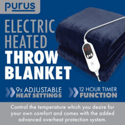 Purus Deluxe Navy Blue Electric Throw Heated Double Over Blanket Soft Fleece 9 Heat & 12 Timer Settings - thumbnail 2